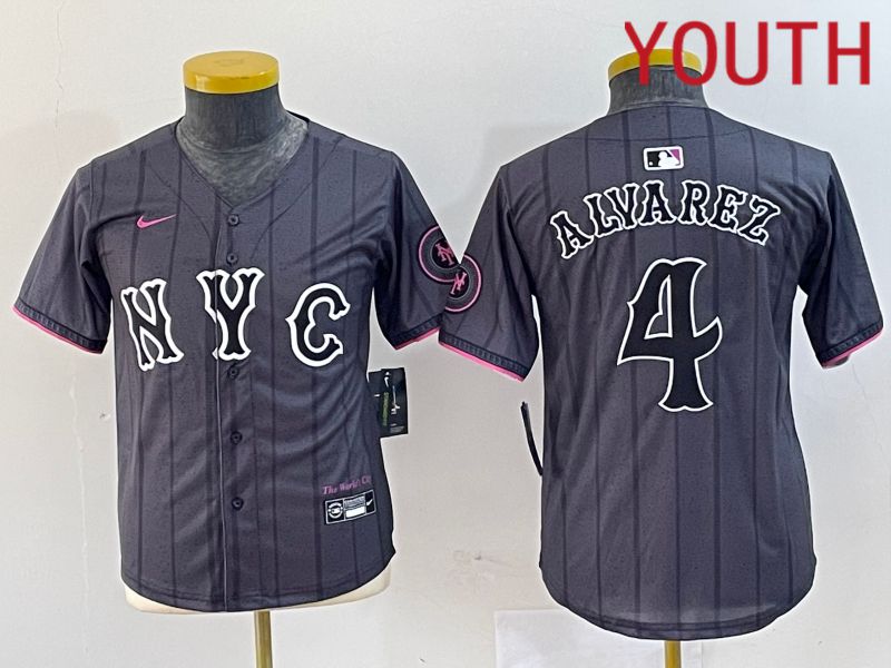 Youth New York Mets 4 Alyarez Black City Edition 2024 Nike MLB Jersey style 1
